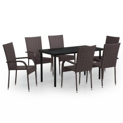 Ensemble à manger de jardin 7 pcs Marron et noir 