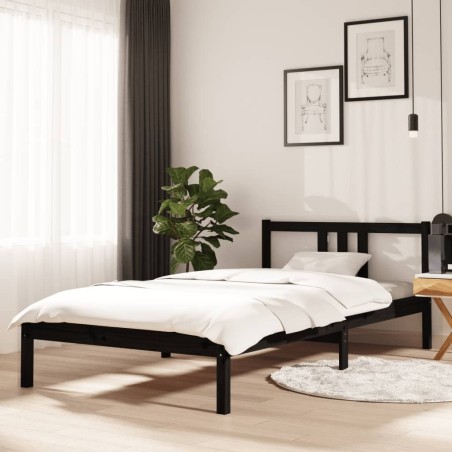 Cadre de lit sans matelas noir bois massif 100x200 cm 