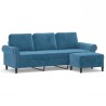Canapé à 3 places avec repose-pieds Bleu 180 cm Velours 