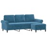 Canapé à 3 places avec repose-pieds Bleu 180 cm Velours 
