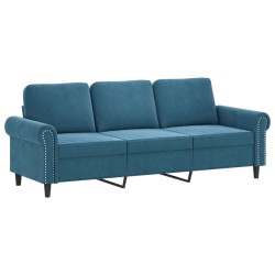 Canapé à 3 places avec repose-pieds Bleu 180 cm Velours 