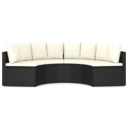 Salon de jardin 4 pcs avec coussins Résine tressée Noir 