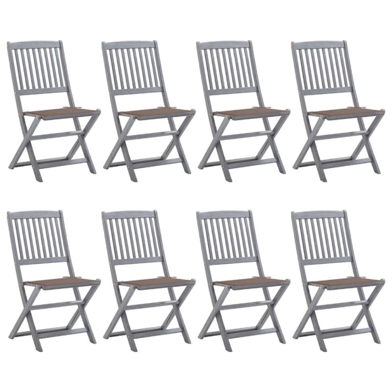 Chaises pliables d'extérieur lot de 8 et coussins Bois d'acacia 
