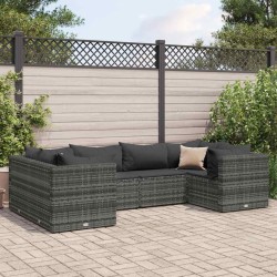 Salon de jardin 6 pcs avec coussins Gris Résine tressée 