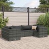 Salon de jardin 6 pcs avec coussins Gris Résine tressée 
