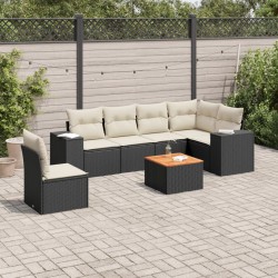 Salon de jardin 7 pcs avec coussins noir résine tressée 