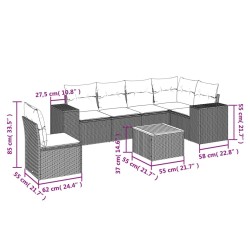 Salon de jardin 7 pcs avec coussins noir résine tressée 