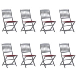 Chaises pliables d'extérieur lot de 8 et coussins Bois d'acacia 