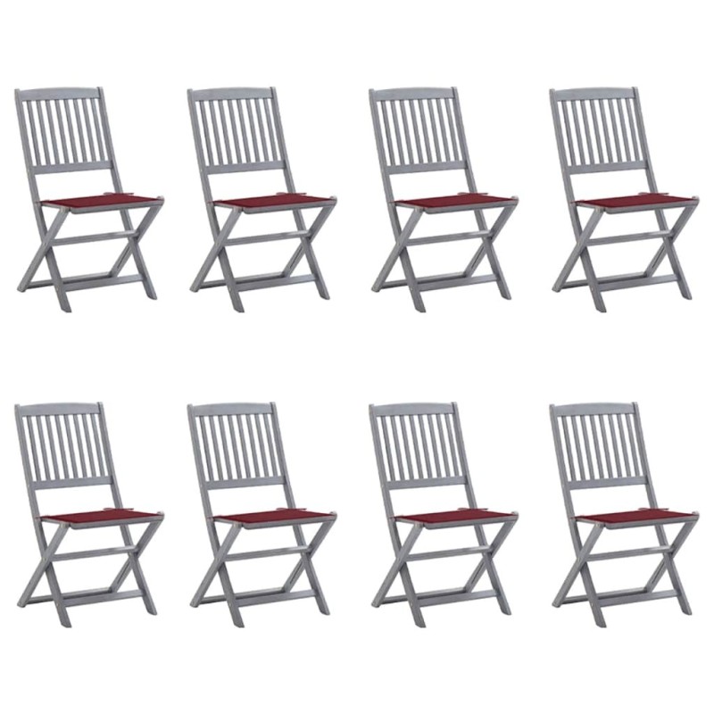 Chaises pliables d'extérieur lot de 8 et coussins Bois d'acacia 