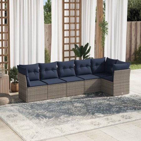 Salon de jardin 6 pcs avec coussins gris résine tressée 