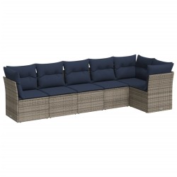 Salon de jardin 6 pcs avec coussins gris résine tressée 
