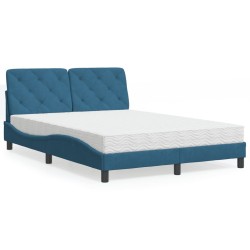 Lit avec matelas bleu 140x190 cm velours 