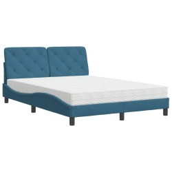 Lit avec matelas bleu 140x190 cm velours 