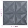 Panneaux muraux 3D 48 pcs 50x50 cm gris origami 12 m² 