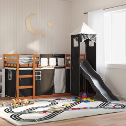 Lit superposé sans matelas avec toboggan blanc noir 90x200 cm 