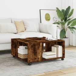Table basse chêne fumé 80x80x40 cm bois d'ingénierie 