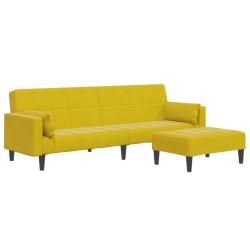 Canapé-lit à 2 places avec repose-pied jaune velours 