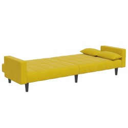 Canapé-lit à 2 places avec repose-pied jaune velours 