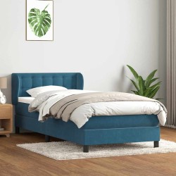 Sommier à lattes de lit et matelas bleu foncé 80x220 cm velours 