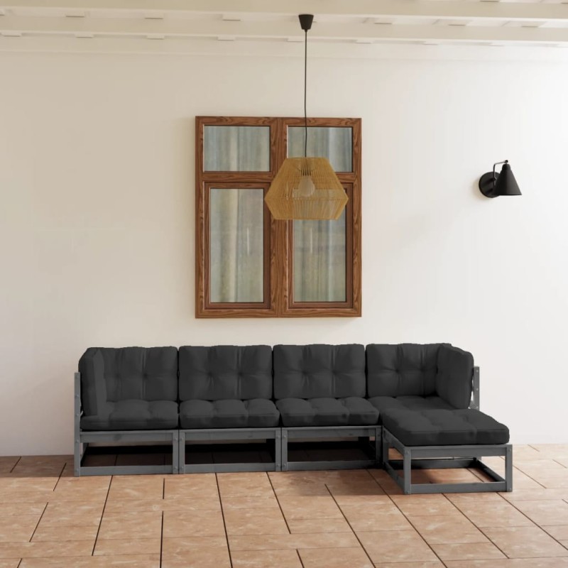 Salon de jardin 5 pcs avec coussins Bois de pin massif 