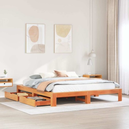 Cadre de lit sans matelas cire marron 200x200cm bois pin massif 