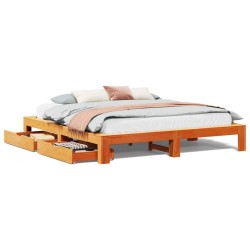 Cadre de lit sans matelas cire marron 200x200cm bois pin massif 