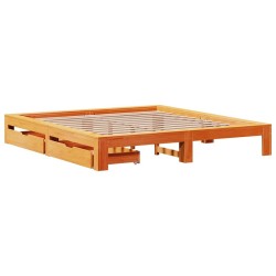 Cadre de lit sans matelas cire marron 200x200cm bois pin massif 