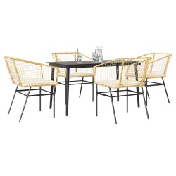 Ensemble à manger jardin coussins 5pcs marron poly rotin verre 