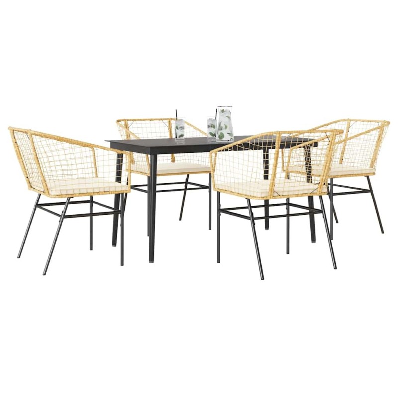 Ensemble à manger jardin coussins 5pcs marron poly rotin verre 