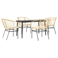 Ensemble à manger jardin coussins 5pcs marron poly rotin verre 