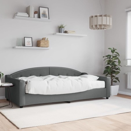 Lit de jour avec matelas gris foncé 100x200 cm tissu 