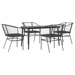 Ensemble à manger de jardin et coussins 5 pcs noir rotin verre 