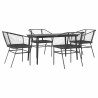 Ensemble à manger de jardin et coussins 5 pcs noir rotin verre 