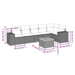 Salon de jardin 7 pcs avec coussins noir résine tressée 