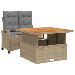 Ensemble à manger de jardin et coussins 2 pcs beige poly rotin 