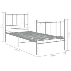 Cadre de lit sans matelas gris métal 90x200 cm 