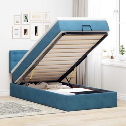 Cadre de lit ottoman avec matelas bleu foncé 90x190 cm velours 