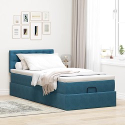 Cadre de lit ottoman avec matelas bleu foncé 90x190 cm velours 