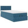 Cadre de lit ottoman avec matelas bleu foncé 90x190 cm velours 