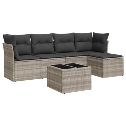 Salon de jardin 6 pcs avec coussins gris clair résine tressée 