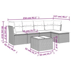 Salon de jardin 6 pcs avec coussins gris clair résine tressée 
