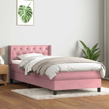 Sommier à lattes de lit avec matelas rose 80x210 cm velours 