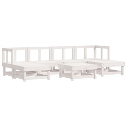 Salon de jardin 7 pcs Blanc Bois de pin massif 