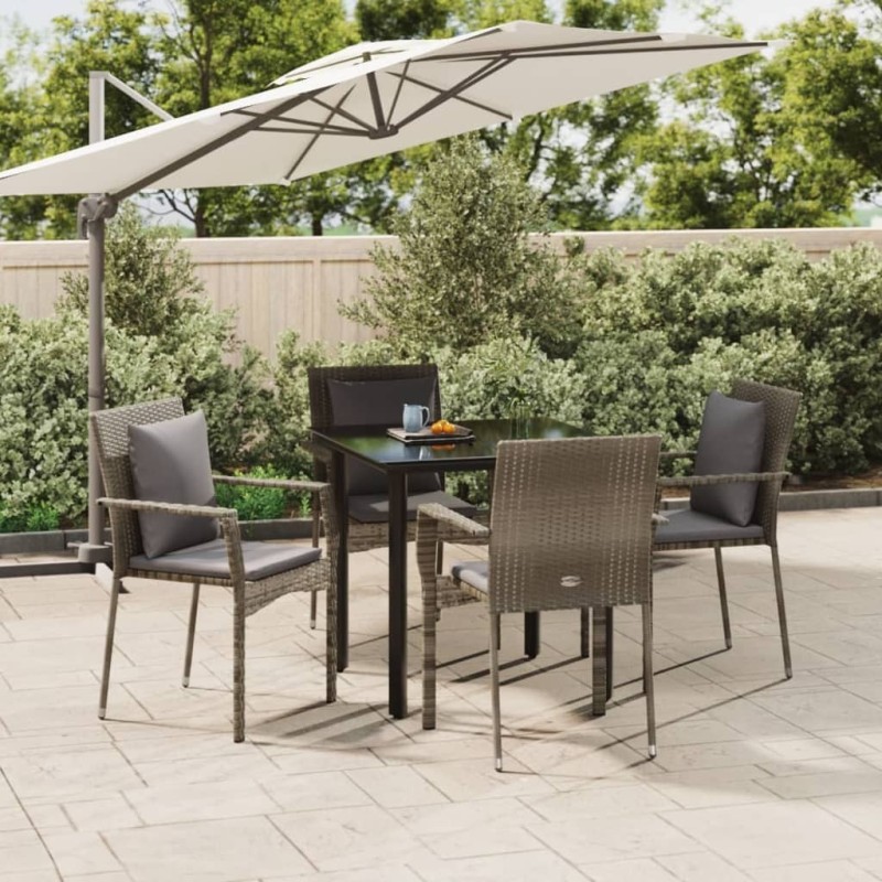 Ensemble à manger de jardin coussins 5 pcs noir et gris 