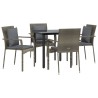 Ensemble à manger de jardin coussins 5 pcs noir et gris 