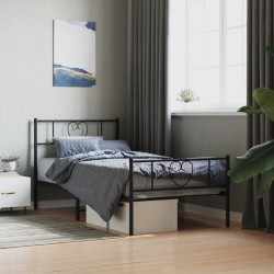Cadre de lit métal sans matelas avec pied de lit noir 107x203cm 