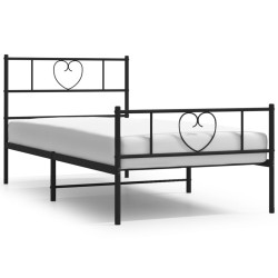 Cadre de lit métal sans matelas avec pied de lit noir 107x203cm 
