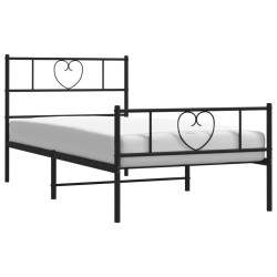 Cadre de lit métal sans matelas avec pied de lit noir 107x203cm 