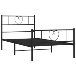 Cadre de lit métal sans matelas avec pied de lit noir 107x203cm 
