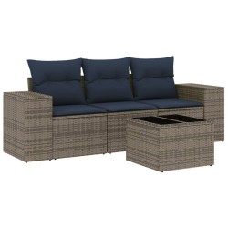 Salon de jardin 4 pcs avec coussins gris résine tressée 